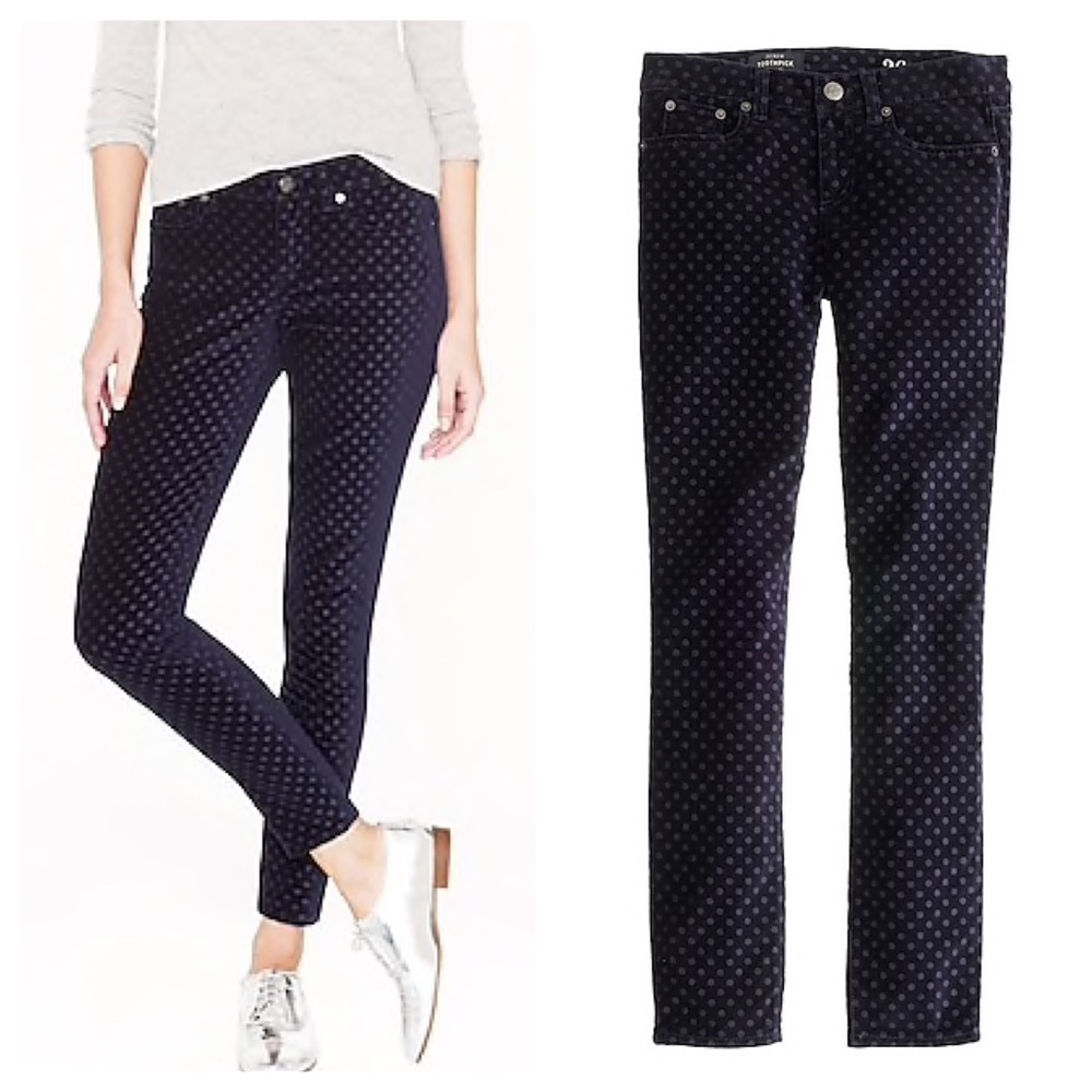 J. Crew Toothpick Skinny Velvet dot pant